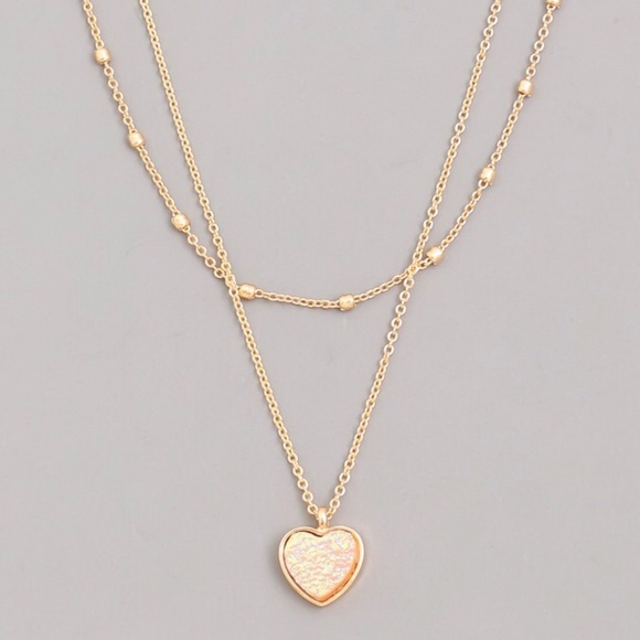 Rose Gold Heart Pendant Layered Dainty Necklace - Picture 7 of 9
